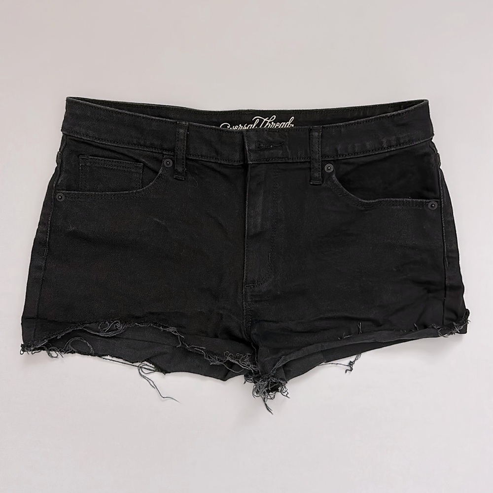 Denim shorts.